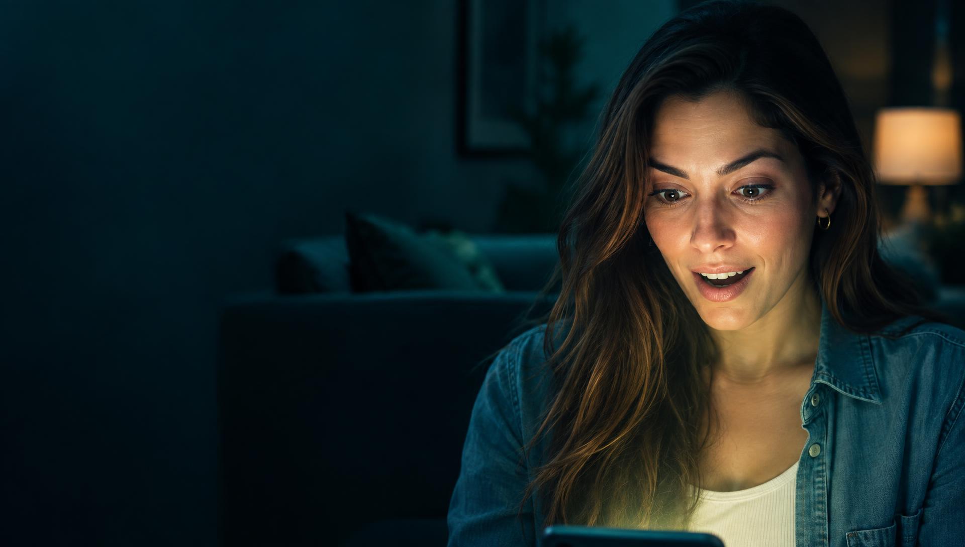 Mujer que descubre en su teléfono que puede pagar menos